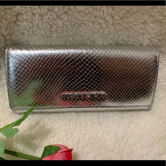 Michael Kors Handbags - MICHAEL KORS JET SET SNAKE EMBOSSED METALLIC WALLET NWT!